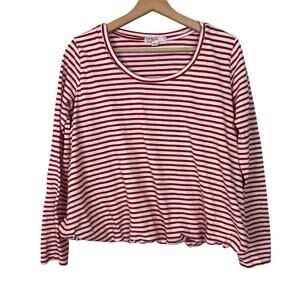 Stateside Womens Large Supima Cotton Red White Stripe Bubble Hem Long Sleeve Top